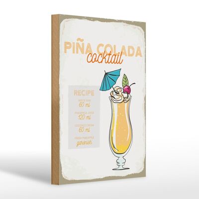Cartello in legno ricetta Ricetta Cocktail Pina Colada 20x30 cm
