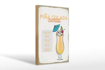 Panneau en bois recette Pina Colada Cocktail Recipe 20x30cm 1