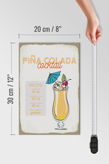 Panneau en bois recette Pina Colada Cocktail Recipe 20x30cm 4