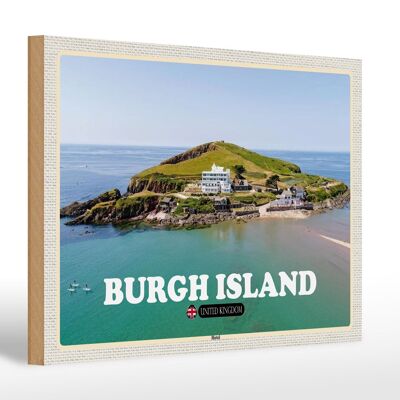 Cartel de madera ciudades Burgh Island Reino Unido 30x20cm