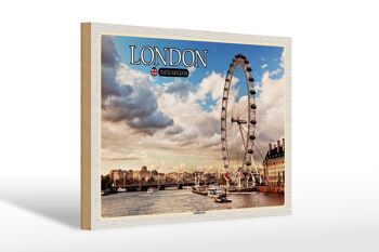 Panneau en bois villes Royaume-Uni Angleterre London Eye 30x20cm 1