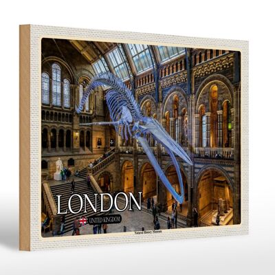 Cartel de madera ciudades Museo de Historia Natural de Londres 30x20cm
