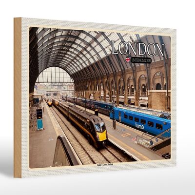 Cartello in legno città Londra UK Stazione di King`s Cross 30x20 cm