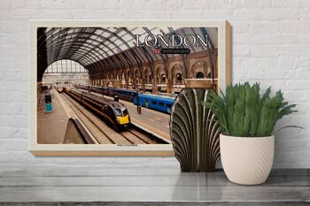 Panneau en bois villes Londres UK King`s Cross Station 30x20cm 3