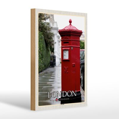 Holzschild Städte London England UK Post Box 20x30cm