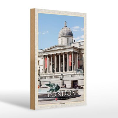 Cartel de madera ciudades Londres Inglaterra Reino Unido Galería Nacional 20x30cm