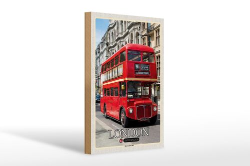 Holzschild Städte London UK Red London Bus 20x30cm Geschenk