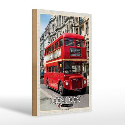 Cartel de madera ciudades Londres Reino Unido Red London Bus 20x30cm regalo