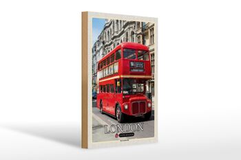 Panneau en bois villes Londres UK Red London Bus 20x30cm cadeau 1