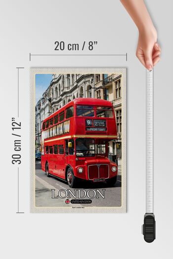 Panneau en bois villes Londres UK Red London Bus 20x30cm cadeau 4