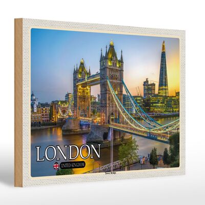 Panneau en bois villes Tower Bridge Londres Royaume-Uni Angleterre 30x20cm