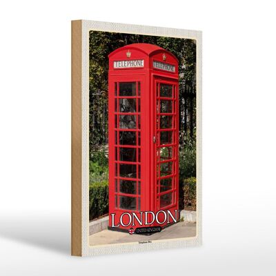 Cartel de madera ciudades Londres Reino Unido Teléfono 20x30cm