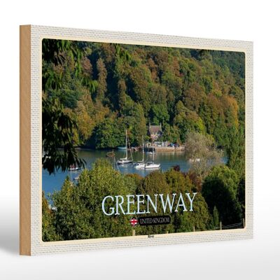 Cartel de madera ciudades Greenway River Reino Unido Inglaterra 30x20cm