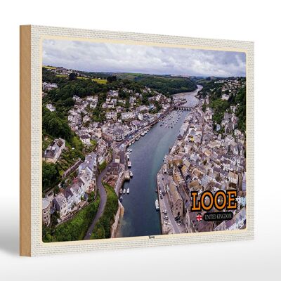 Cartel de madera ciudades Looe Enlgand Reino Unido Ciudad 30x20cm