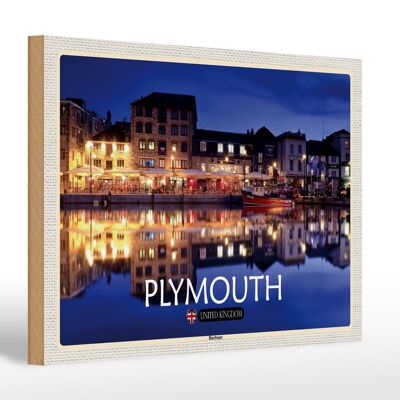 Cartel de madera ciudades Plymouth Harbour Inglaterra Reino Unido 30x20cm