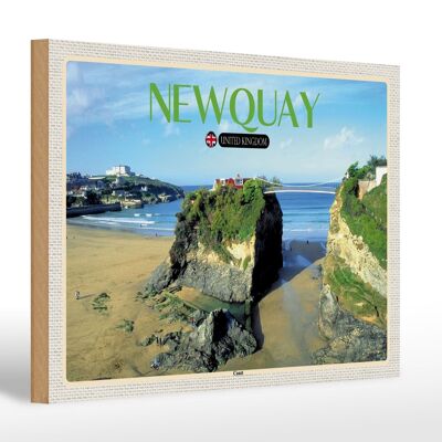 Cartel de madera ciudades Costa de Newquay Reino Unido 30x20cm