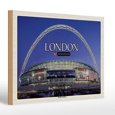 Cartel de madera ciudades Estadio Wembley Londres Inglaterra 30x20cm