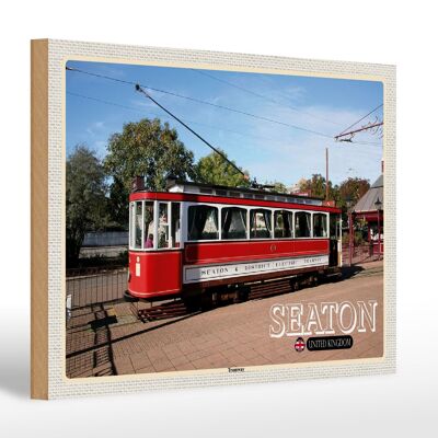 Cartel de madera ciudades Seaton Tramway Reino Unido Inglaterra 30x20cm