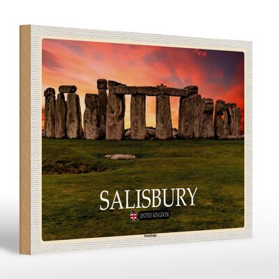 Cartel de madera ciudades Salisbury Stonchenge Inglaterra Reino Unido 30x20cm