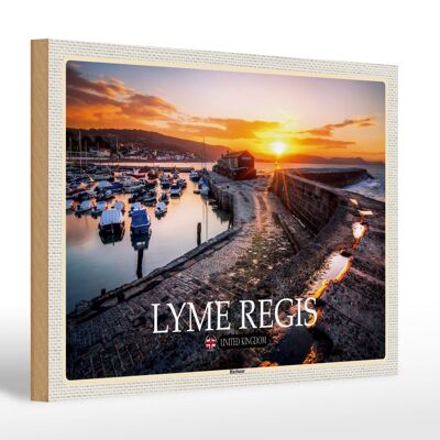 Cartello in legno città Lyme Regis Harbour Enlgand UK 30x20cm