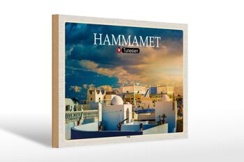 Panneau en bois voyage Hammamet Tunisie vacances soleil 30x20cm 1