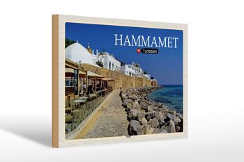 Panneau en bois voyage Hammamet Tunisie mer plage 30x20cm 1