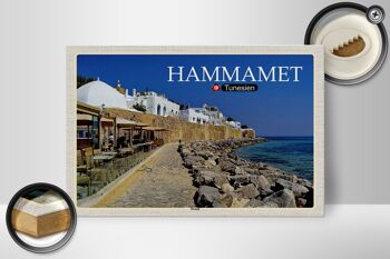 Panneau en bois voyage Hammamet Tunisie mer plage 30x20cm 2