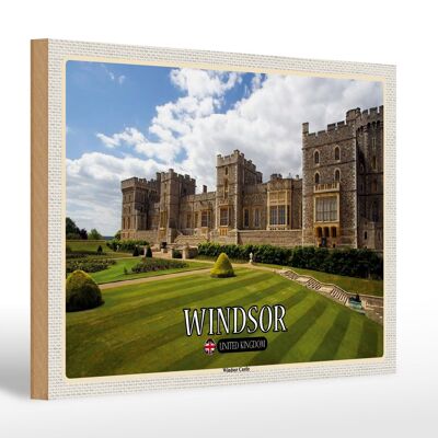 Cartel de madera ciudades Inglaterra Reino Unido Castillo de Windsor 30x20cm