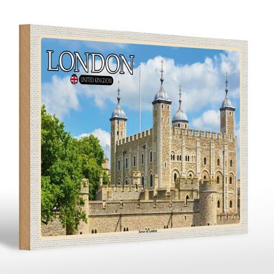 Cartel de madera ciudades Torre de Londres Reino Unido 30x20cm