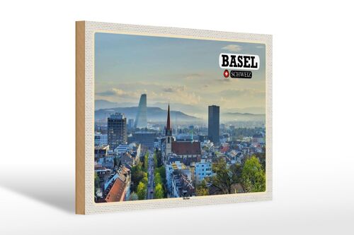 Holzschild Reise Basel Schweiz Skyline Architektur 30x20cm