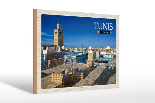 Holzschild Reise Tunis Tunesien Medina Moschee 30x20cm