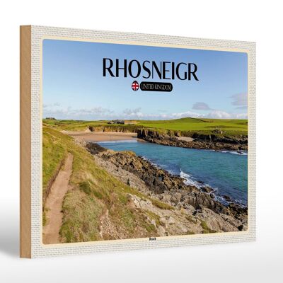 Cartello in legno città Rhosneiger Beach Inghilterra Regno Unito 30x20 cm