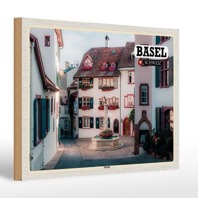 Cartel de madera viaje Basilea Suiza casco antiguo 30x20cm regalo