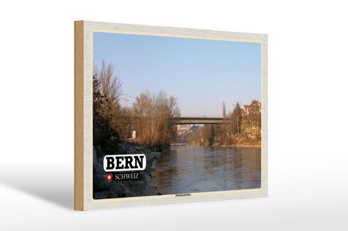 Holzschild Reise Bern Schweiz Monbijoubrücke Fluss 30x20cm