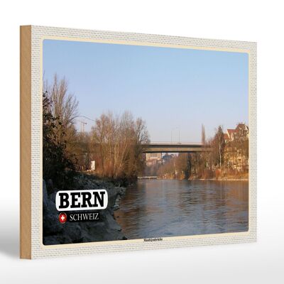 Cartel de madera viaje Berna Suiza Puente Monbijou Río 30x20cm