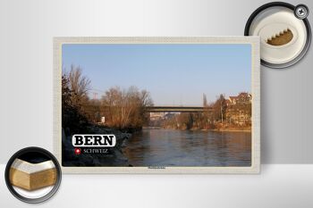 Panneau en bois voyage Berne Suisse Monbijou Pont Rivière 30x20cm 2