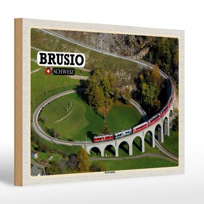 Cartel de madera viaje Brusio Suiza viaducto circular tren 30x20cm