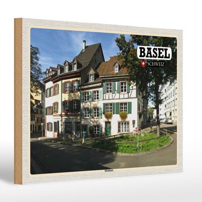 Cartel de madera viaje Basilea Suiza Kleinbasel ciudad 30x20cm
