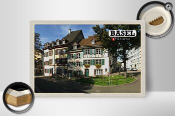 Panneau en bois voyage Bâle Suisse Kleinbasel ville 30x20cm 2