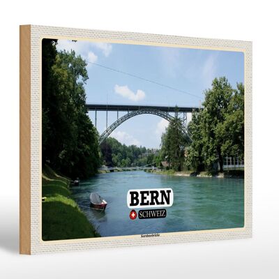 Cartello in legno viaggio Berna Svizzera Ponte Kornhausbrücke 30x20 cm