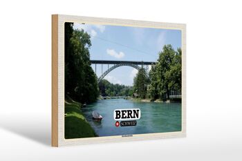 Panneau en bois voyage Berne Suisse Pont Kornhausbrücke 30x20cm 1
