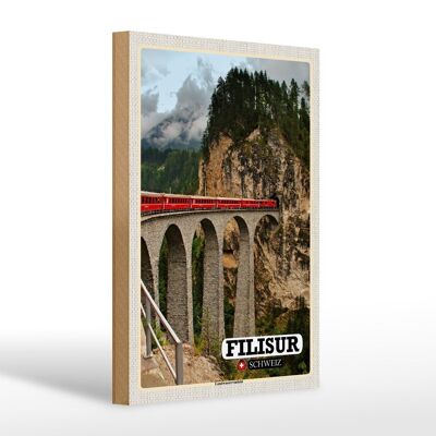 Cartello in legno da viaggio Filisur Svizzera Viadotto Landwasser 20x30 cm