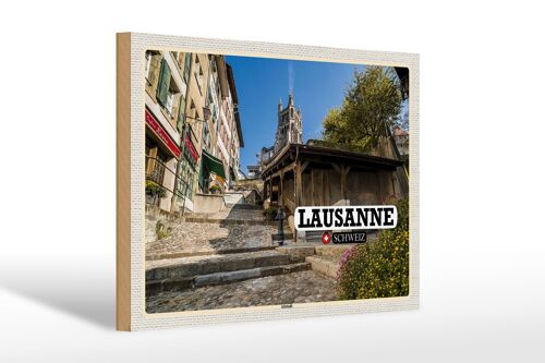 Holzschild Reise Lausanne Schweiz Architektur 30x20cm