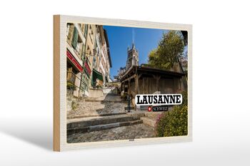 Panneau en bois voyage Lausanne Suisse architecture 30x20cm 1