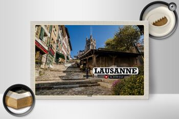 Panneau en bois voyage Lausanne Suisse architecture 30x20cm 2