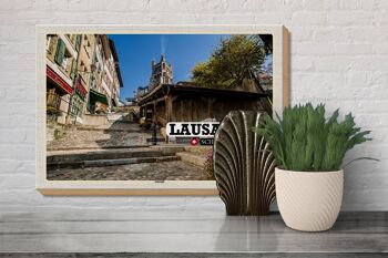 Panneau en bois voyage Lausanne Suisse architecture 30x20cm 3