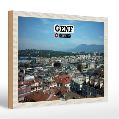 Panneau en bois voyage Suisse Genève Eaux-Vives 30x20cm cadeau