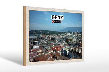 Panneau en bois voyage Suisse Genève Eaux-Vives 30x20cm cadeau 1