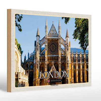 Cartello in legno città Abbazia di Westminster Londra UK 30x20 cm