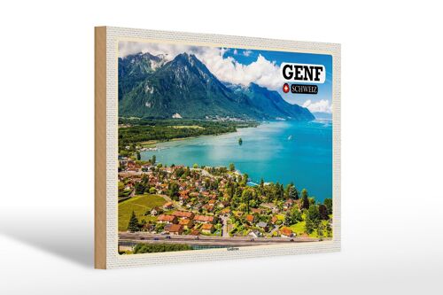 Holzschild Reise Genf Schweiz Genfersee Natur 30x20cm